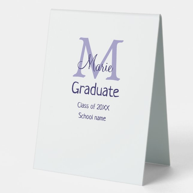 Plaque De Table Gradué ajouter nom monogramme violet simple m mini (Recto)