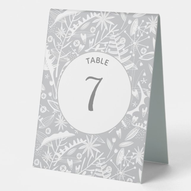Plaque De Table Graphique moderne gris argenté floral (Recto)