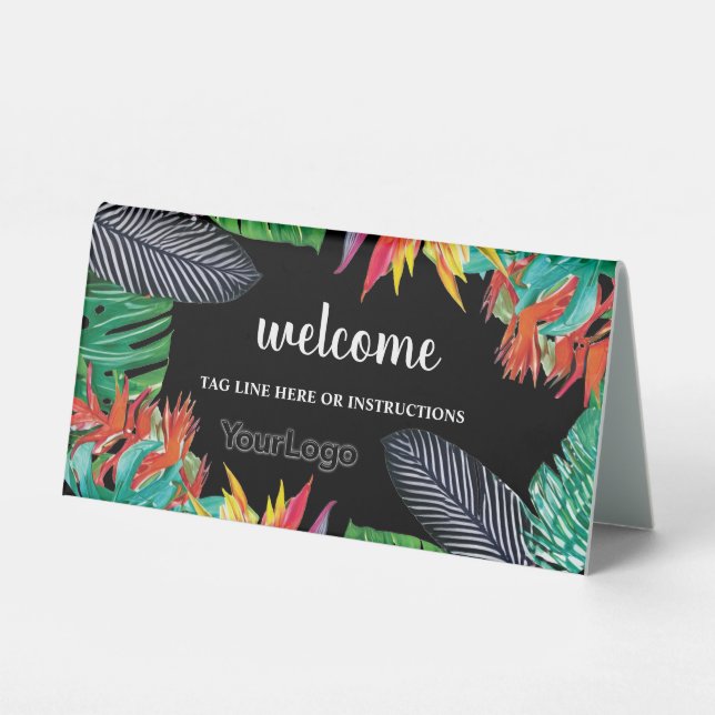 Plaque De Table Gras Black Tropical Flowers Jungle Feuille Logo (Recto)