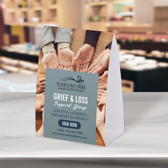 Plaque De Table Grayish Blue Therapy Counseling Your Logo Here (Créateur téléchargé)