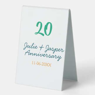 Plaque De Table Green blue 20th anniversary name date orange