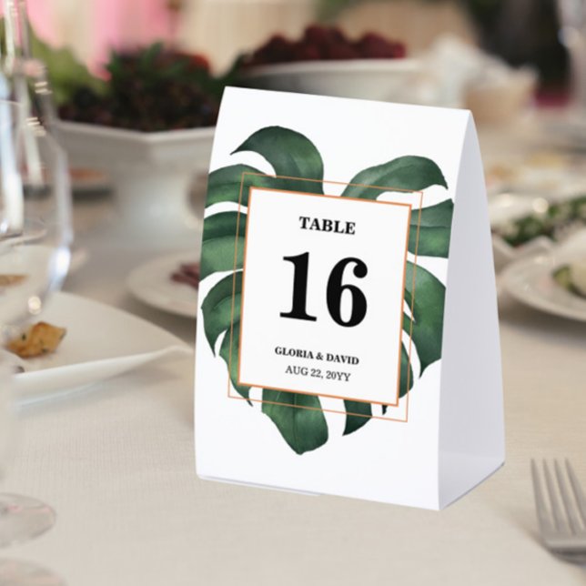 Plaque De Table Green Monstera Leaf  Wedding Table Number (Créateur téléchargé)