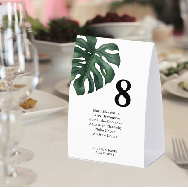 Plaque De Table Green Monstera Wedding Table Number (Créateur téléchargé)