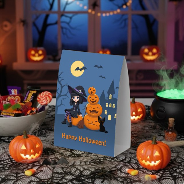 Plaque De Table Halloween Witch, Black Cat, and Pumpkins (Créateur téléchargé)