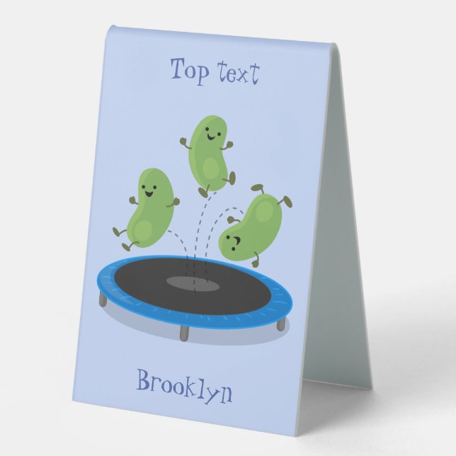 Plaque De Table Haricots verts mignons sur dessin animé trampoline (Recto)