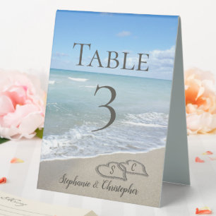 Plaque De Table Hearts in the Sand Beach Wedding Numéro de table