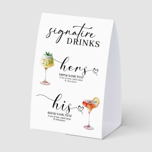 Plaque De Table His & Hers Wedding Occasion Signature Drinks (Verso)