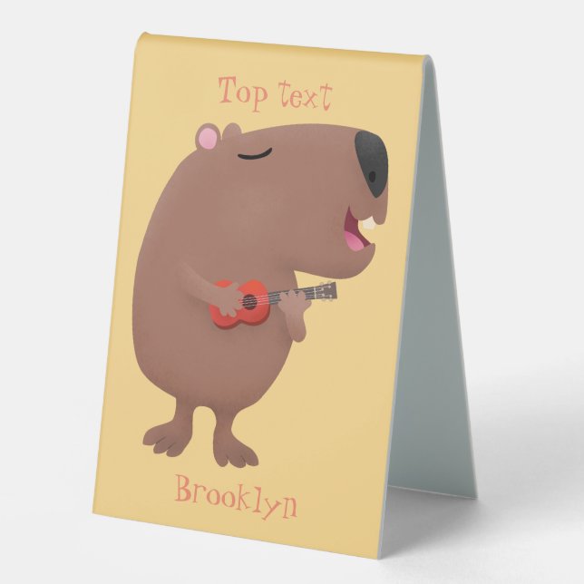 Plaque De Table Illustration de dessin animé de capybara ukulele (Recto)