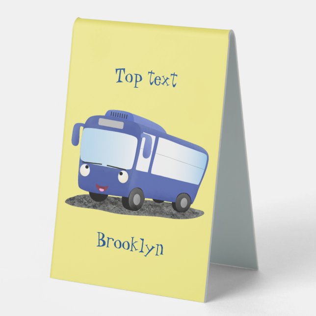 Plaque De Table Illustration de dessin animé d'un bus moderne bleu (Recto)