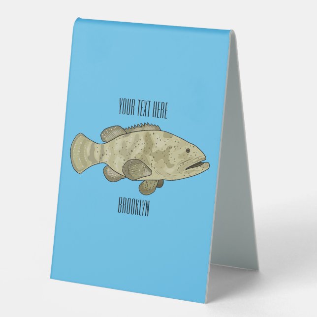 Plaque De Table Illustration de la caricature du poisson de mérou (Recto)