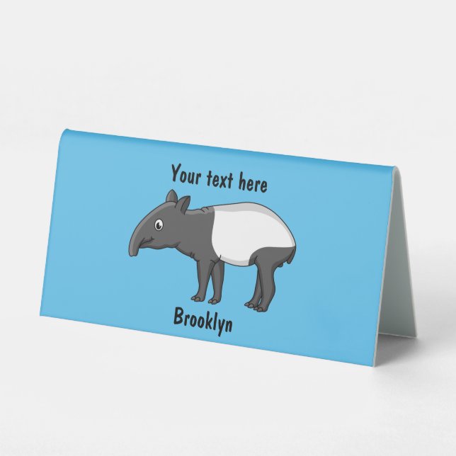 Plaque De Table Illustration de tapir de dessin animé mignon et he (Recto)