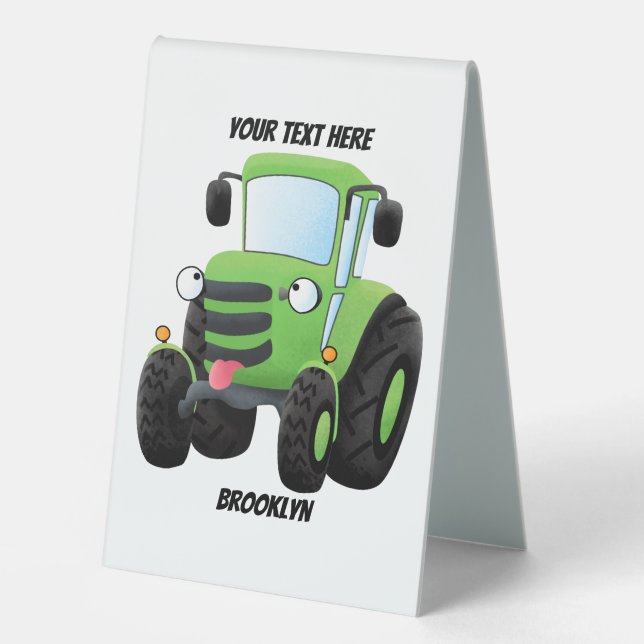 Plaque De Table Illustration du joli joyeux tracteur agricole vert (Recto)