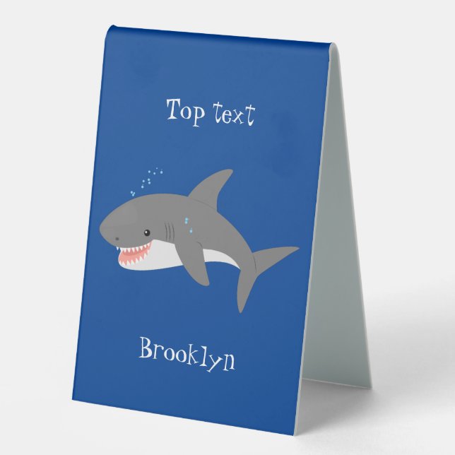 Plaque De Table Illustration joyeuse du grand requin blanc (Recto)