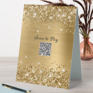 Plaque De Table Image de code QR scintillant or pour payer en scan