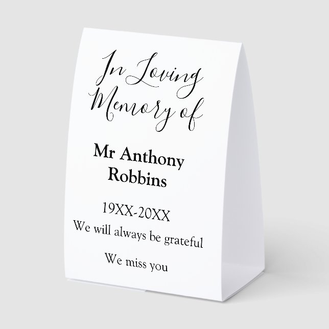 Plaque De Table In Love souvenir du nom funéraire conservation de  (Recto)