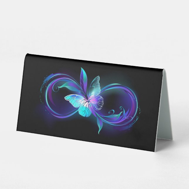 Plaque De Table Infinité brillante avec papillon magique (Recto)