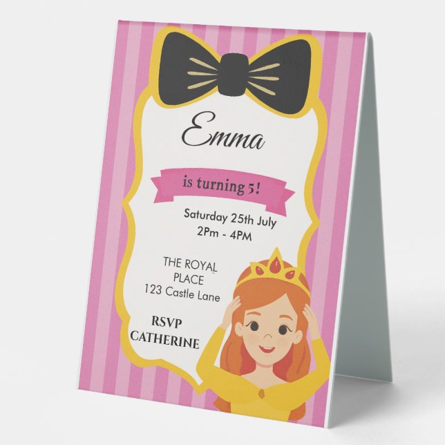 Plaque De Table Invitation d'anniversaire de la princesse rose | z (Recto)