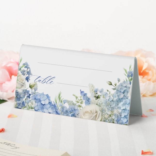 Plaque De Table Jardin anglais Hydrangea Bleu Roses Blanches Table (In SItu (Mariage))