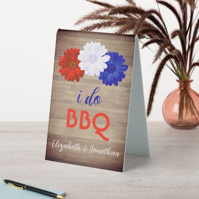 Plaque De Table Je fais BBQ Patriotique Floral (En SItu (Tableau))