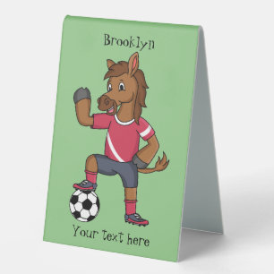 Plaque De Table Joli cheval drôle jouant dessin de football