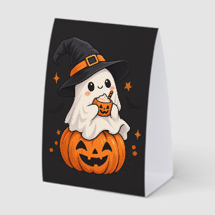 Plaque De Table Joli fantôme de Halloween sorcière avec citrouille