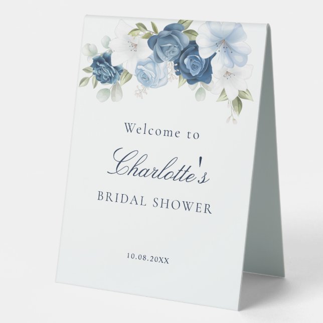 Plaque De Table Jolie Fête des mariées Florale Dusty Bleue (Recto)