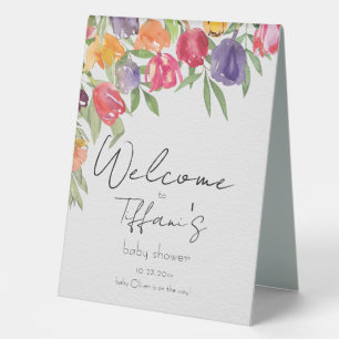 Plaque De Table Joyeuses fleurs tulipes et Baby shower verdoyant