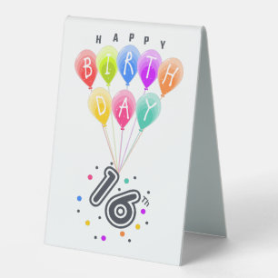 Plaque De Table Joyeux 16ème anniversaire avec des ballons colorés