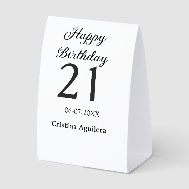 Plaque De Table Joyeux 21e anniversaire lettre gras simple nom min (Recto)