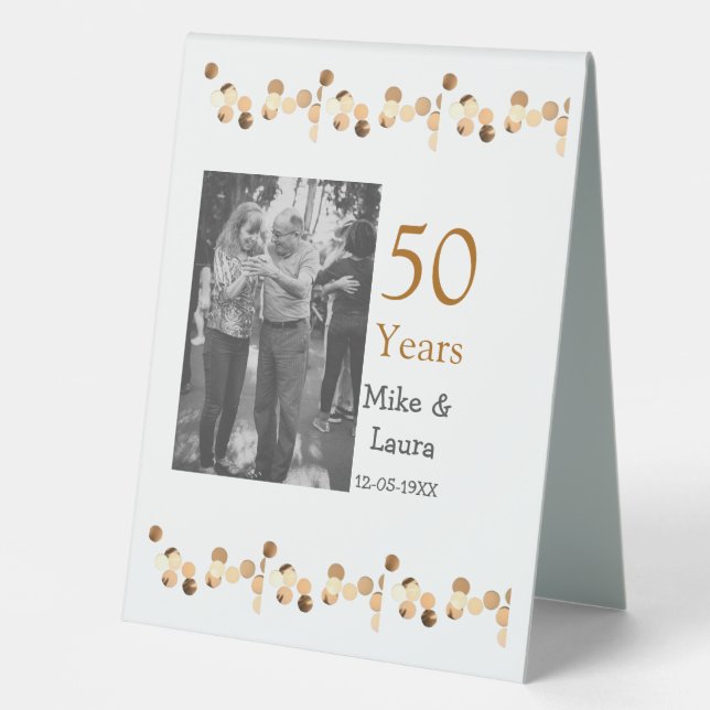 Plaque De Table Joyeux 50e anniversaire ajouter nom du couple date (Recto)