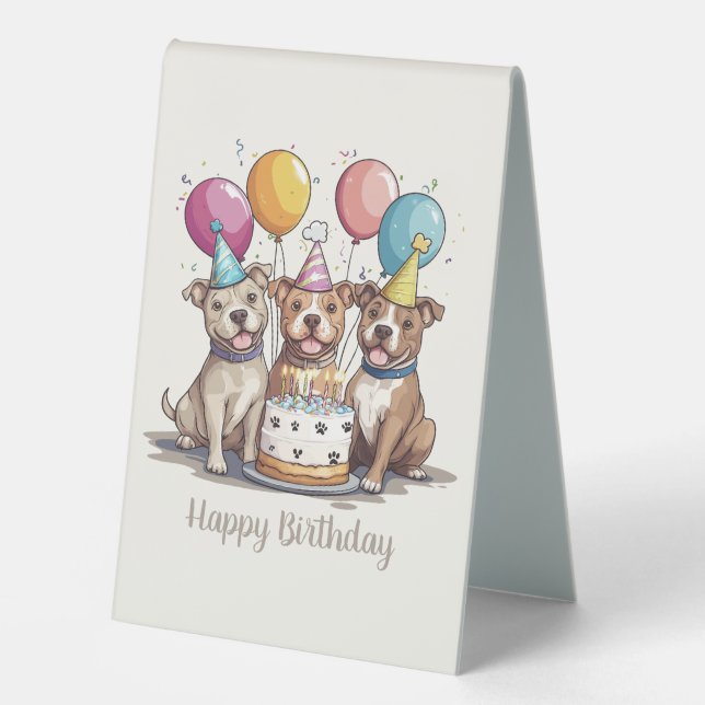 Plaque De Table Joyeux Chiens taureaux Pit Anniversaire (Recto)
