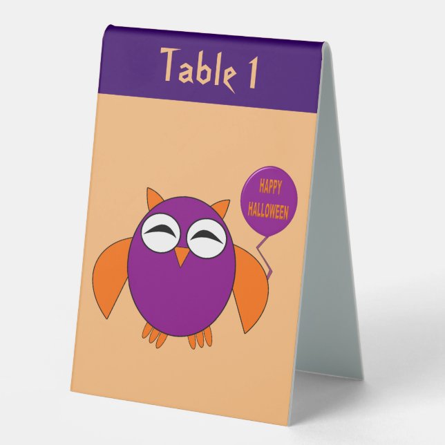 Plaque De Table Joyeux hibou de fête d'Halloween personnalisé (Recto)