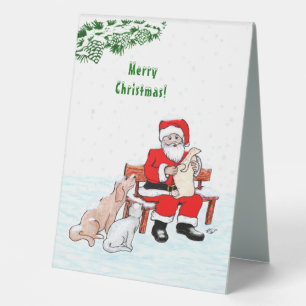 Plaque De Table Joyeux Noël! Père Noël avec chat et chien
