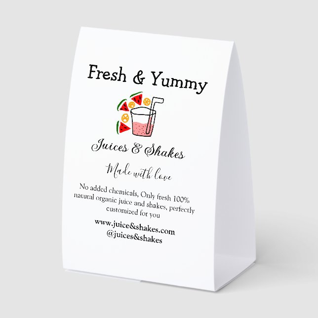 Plaque De Table Jus & secousses restaurant site d'affaires social (Recto)