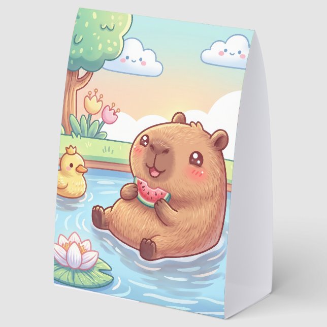 Plaque De Table Kawaii capy in a pond (Recto)