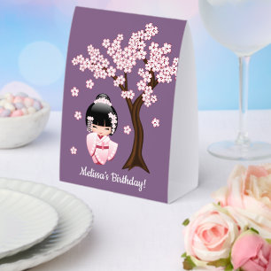 Plaque De Table Kimonos rose Kawaii Poupée Kokeshi sur Violet