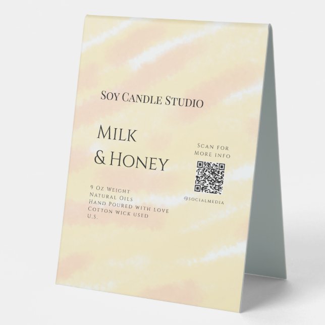 Plaque De Table Lait miel bougie soja entreprise ajouter q r code  (Recto)
