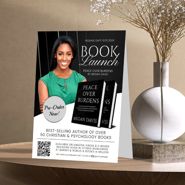Plaque De Table Lancement de livre noir et blanc promotionnel (Créateur téléchargé)