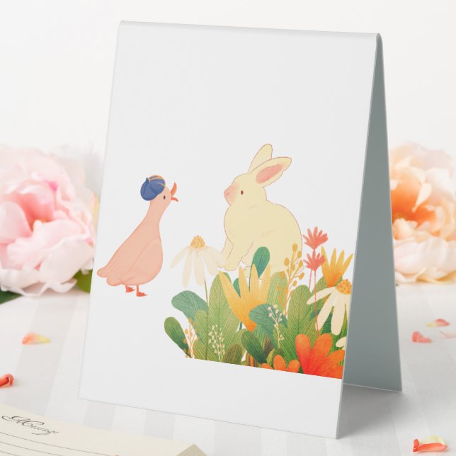 Plaque De Table Lapin et Oiseau de Whimsical en Fleur - Plage de p (In SItu (Mariage))