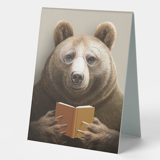 Plaque De Table Lecteur Ours Cadeau Lire Un Livre (Recto)