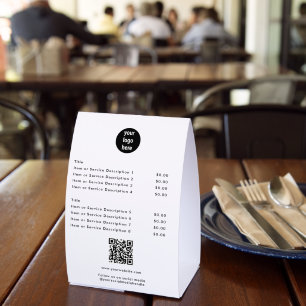 Plaque De Table Liste de prix blanche moderne Code QR Réseaux soci