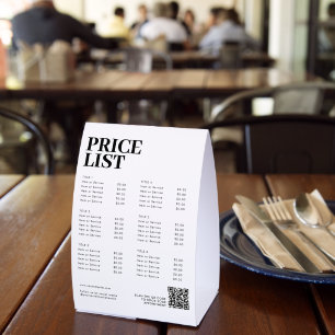 Plaque De Table Liste de prix de beauté moderne Menu Petite entrep
