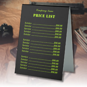 Plaque De Table Liste de prix de Neon Lime moderne professionnel t