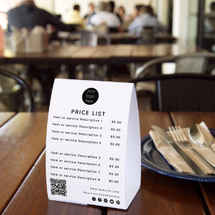 Plaque De Table Liste de prix du logo d'entreprise Code QR Réseaux