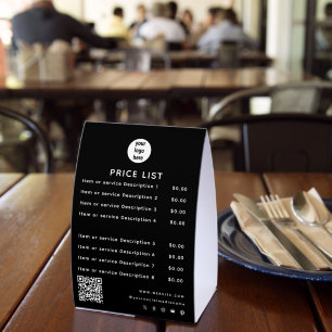Plaque De Table Liste de prix du logo d'entreprise Code QR Réseaux