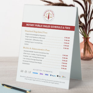 Plaque De Table Liste de prix personnalisée pour les frais de nota