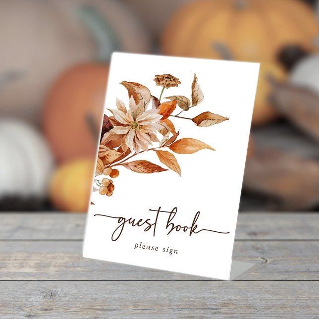 Plaque De Table Livre d'or d'automne (White Fall Colors Guest Book Sign by Painted Paperie)