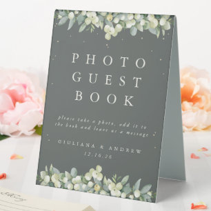 Plaque De Table Livre d'or de mariage avec snowberry+Eucalyptus
