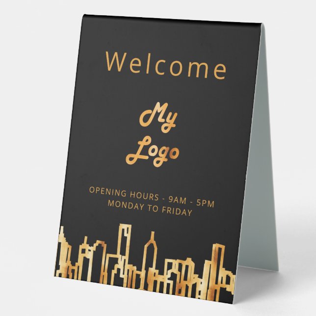 Plaque De Table Logo business black gold city skyline bienvenue (Recto)