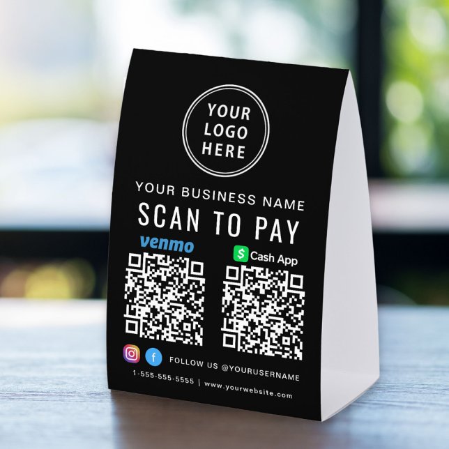 Plaque De Table Logo CashApp Venmo Codes QR Noir Payer par Scan (Créateur téléchargé)